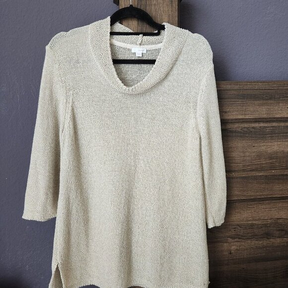 J.‎ Jill Pure Jill Size Large Beige Open-Knit Sweater Cowl Neck 3/4 Sleeve Beach - Picture 12 of 12